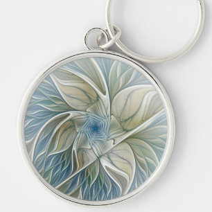 Chaveiro Padrão de Sonho Floral Abstrato Azul Khaki Fractal