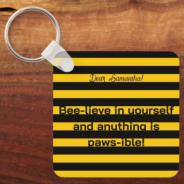 Chaveiro Padrão de stripes de abelha de abelha de abelha, u (Frente)