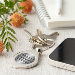 Chaveiro Padrão de Stripes Silver Faux Masculina