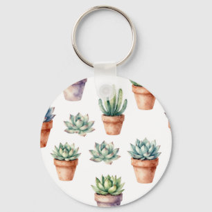 Chaveiro Padrão de Suculentas em Aquarela
