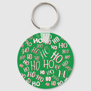 Chaveiro Padrão de texto de Natal HO HO HO branco verde ver