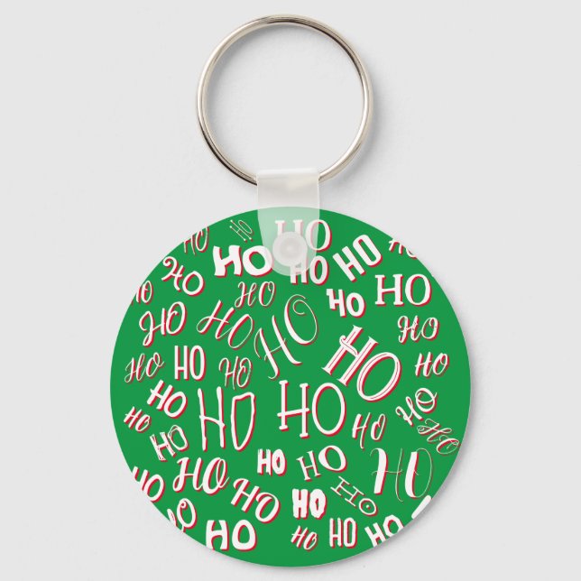 Chaveiro Padrão de texto de Natal HO HO HO branco verde ver (Frente)