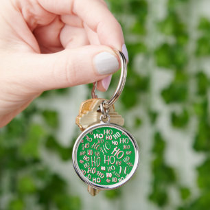 Chaveiro Padrão de texto de Natal HO HO HO branco verde ver