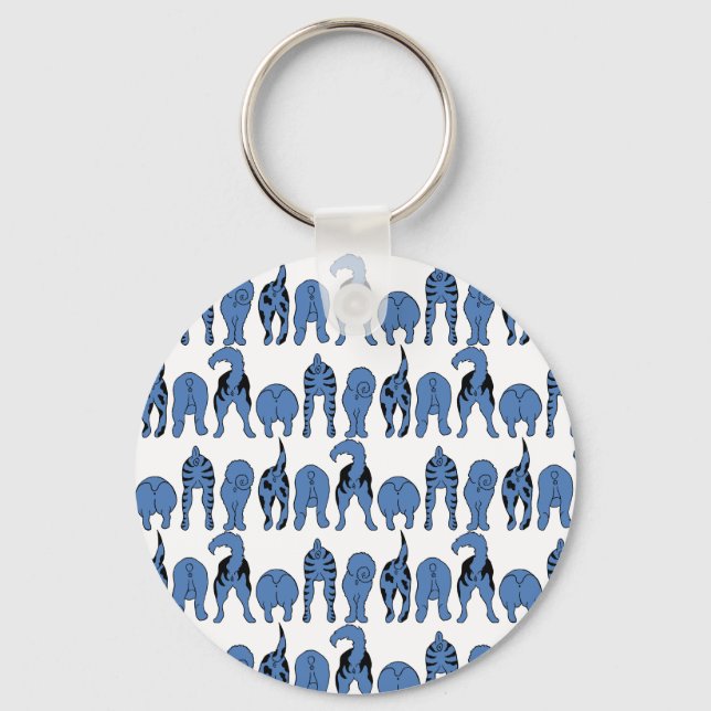 Chaveiro Padrão de Traseros de Cachorro Azul (Frente)