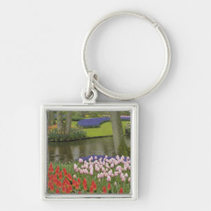 Chaveiro Padrão de tulipas e flores de jacinto de uva,