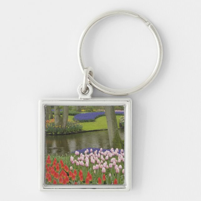 Chaveiro Padrão de tulipas e flores de jacinto de uva, (Frente)