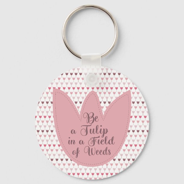 Chaveiro Padrão de Tulipas Rosa Simples (Frente)