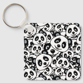 Chaveiro Padrão de Urso Panda Fofo Preto e Branco Moderno