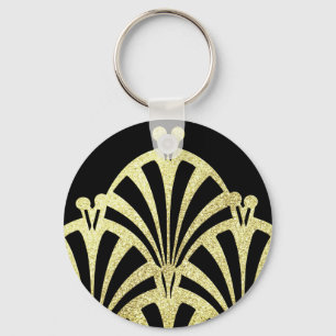Chaveiro Padrão de ventoinha Art deco ouro preto elegância