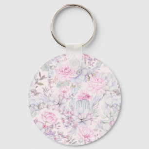 Chaveiro Padrão de Verão de Ilustração Suculenta Floral Ros