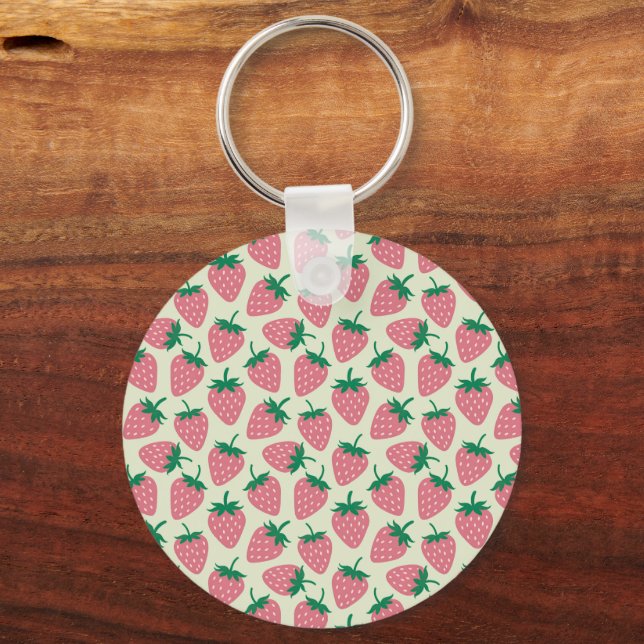 Chaveiro Padrão de Verão Morango Rosa (Frente)