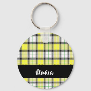 Chaveiro Padrão de xadrez amarelo do nome personalizado