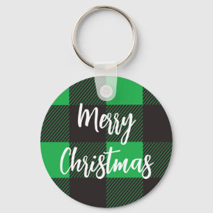 Chaveiro Padrão de Xadrez Verde Feliz Natal