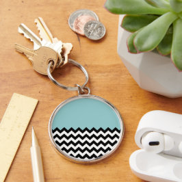 Chaveiro Padrão de ziguezague preto e branco, Chevron, azul