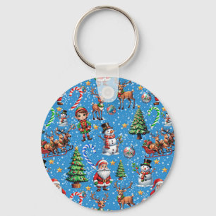 Chaveiro Padrão Decorativo de Natal com Fundo Azul