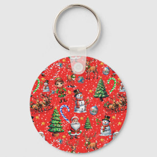 Chaveiro Padrão Decorativo de Natal com Fundo Vermelho