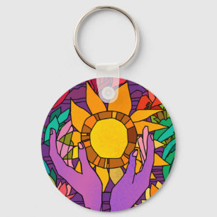 Chaveiro Padrão divertido com flores e mãos