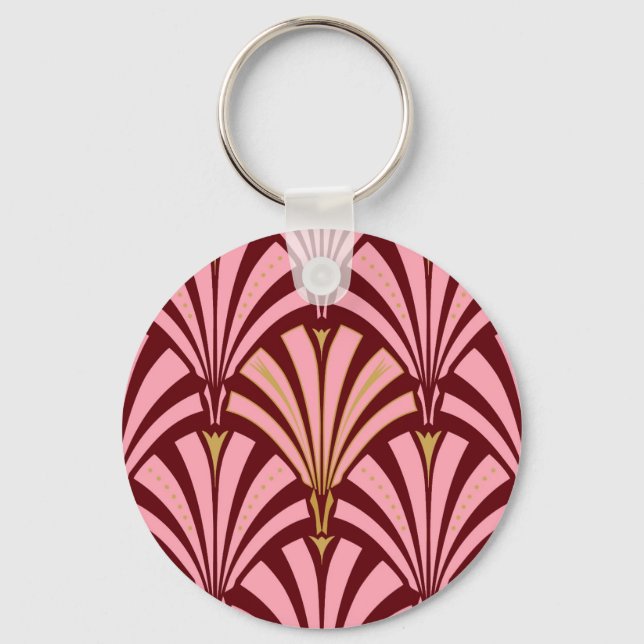 Chaveiro Padrão do ventilador Art Deco - rosa e marrom (Frente)