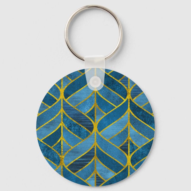 Chaveiro Padrão Dourado do Grunge Azul (Frente)