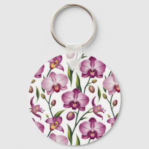 Chaveiro Padrão Elegante e Contínuo de Orquídea Roxa e Rosa