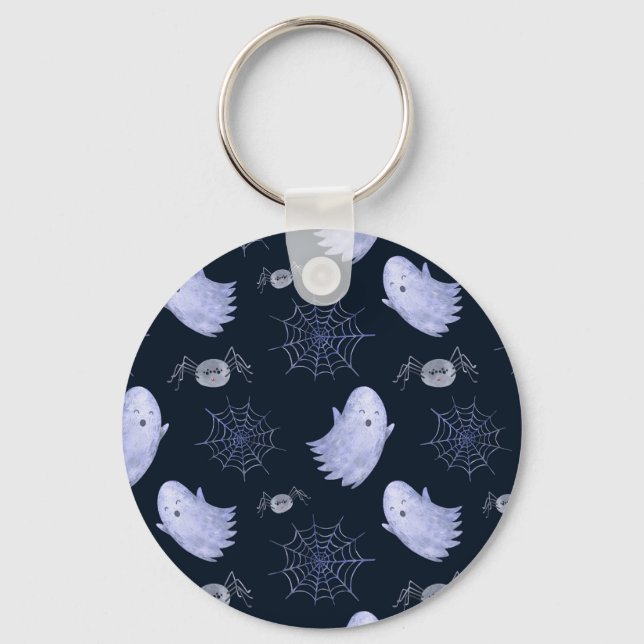 Chaveiro Padrão Engraçado de Halloween de Aranha Fantasma. (Frente)