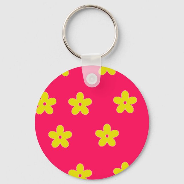 Chaveiro Padrão floral amarelo a rosa (Frente)