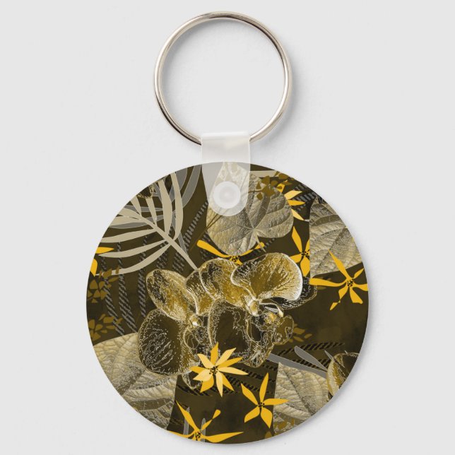 Chaveiro Padrão floral amarelo-acastanhado de aquarelas. (Frente)