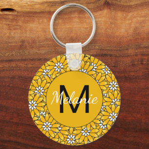 Chaveiro Padrão Floral Amarelo Brilhante de Verão Personali