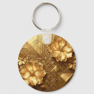 Chaveiro Padrão Floral Art Déco em Ouro Luxuoso