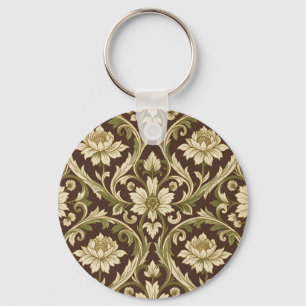 Chaveiro Padrão Floral Art Nouveau Creme Verde Ondulado