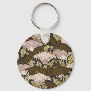 Chaveiro Padrão Floral Art Nouveau Vintage de Morcego e Pap