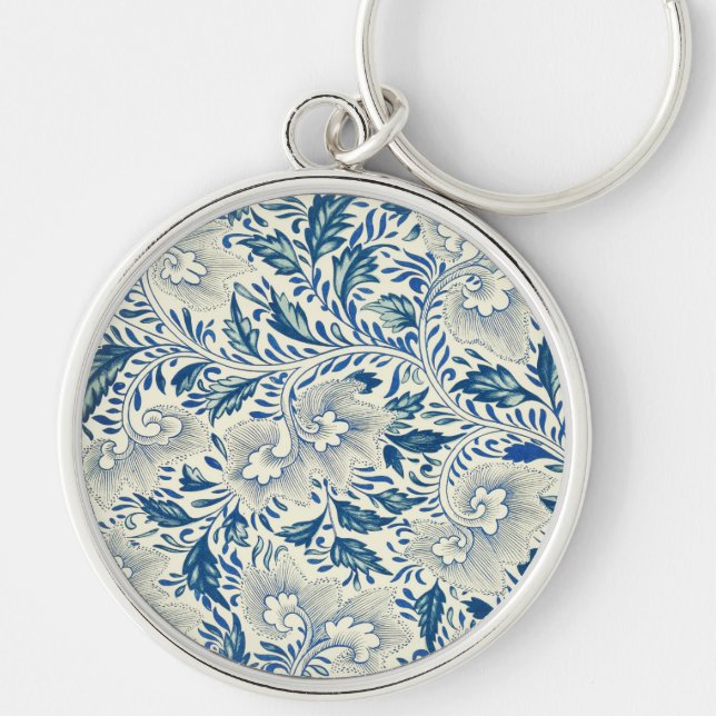 Chaveiro Padrão Floral Azul Design Asiático Antiquado (Frente)
