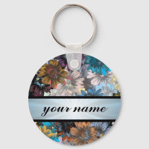 Chaveiro Padrão floral azul e castanho