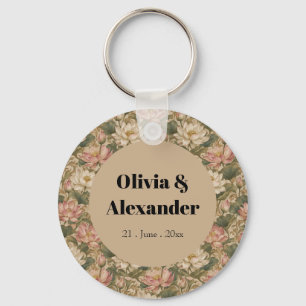Chaveiro Padrão Floral Botânico Lótus de Água Vintage
