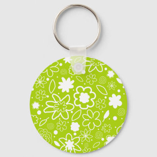Chaveiro Padrão Floral Branco e Verde limão