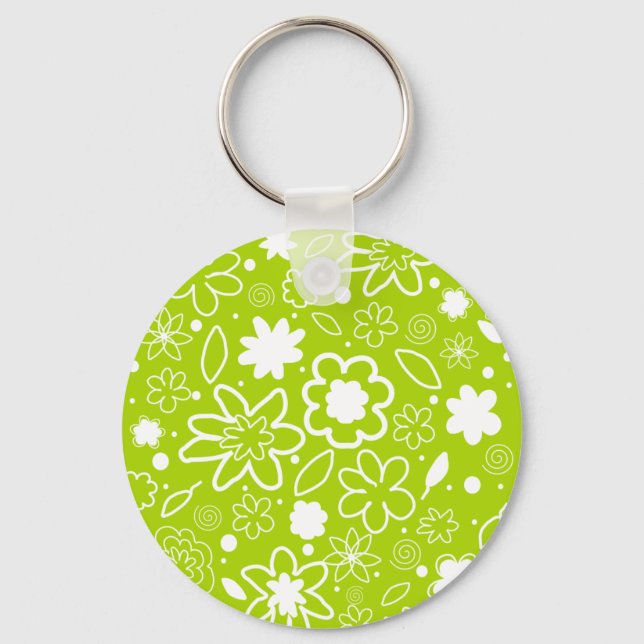 Chaveiro Padrão Floral Branco e Verde limão (Frente)