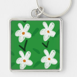 Chaveiro Padrão Floral Branco Padrão Flor Aest