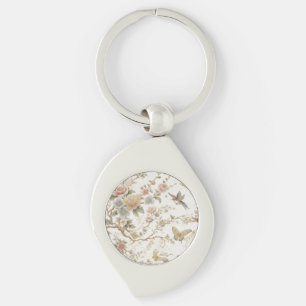 Chaveiro Padrão Floral Chinês Vintage com Beija-flor