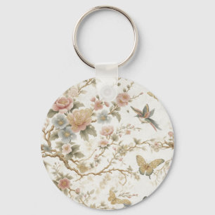 Chaveiro Padrão Floral Chinês Vintage com Beija-flor