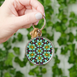 Chaveiro Padrão Floral das Estrelas Verdes