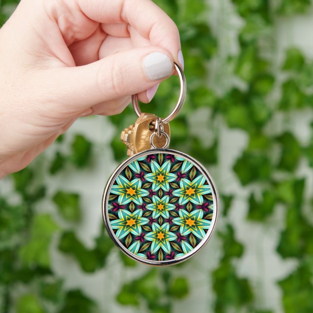 Chaveiro Padrão Floral das Estrelas Verdes (Mão)