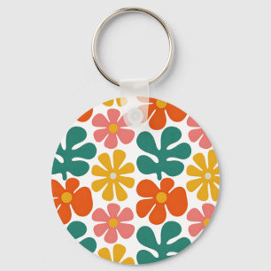 Chaveiro Padrão Floral de Arte Popular Groovy dos Anos 70