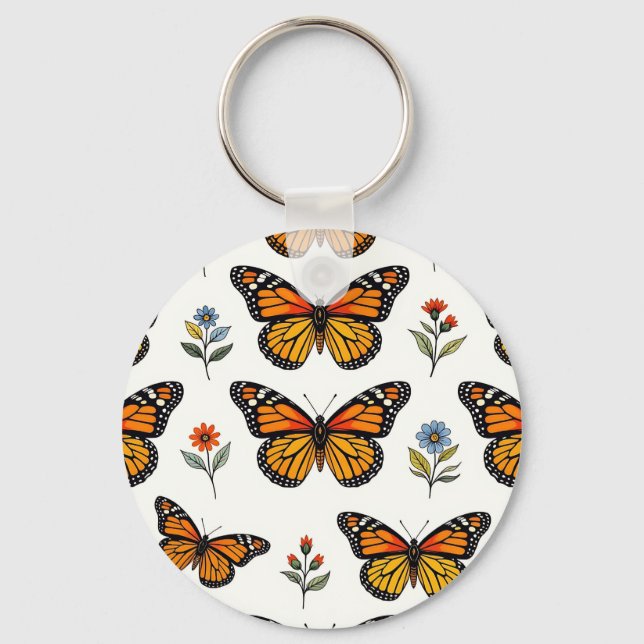 Chaveiro Padrão Floral de Borboleta Monarca (Frente)