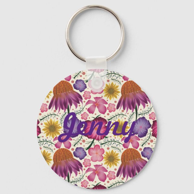 Chaveiro Padrão Floral de Flor Selvagem Personalizado (Frente)