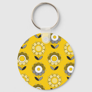 Chaveiro Padrão Floral de Folk Amarelo Simples