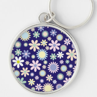 Chaveiro Padrão Floral de Fundo Azul