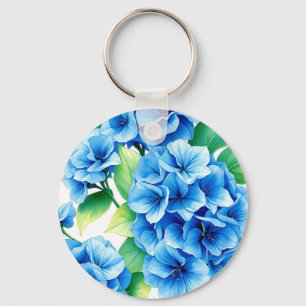 Chaveiro Padrão Floral de Hortênsias Azuis