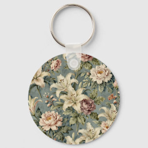 Chaveiro Padrão Floral de Lírio Peônia Vintage
