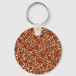 Chaveiro Padrão Floral de Luxo Rosa Burgundy e Dourado