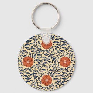 Chaveiro Padrão Floral de Peônia Chinesa Art Nouveau Antigo